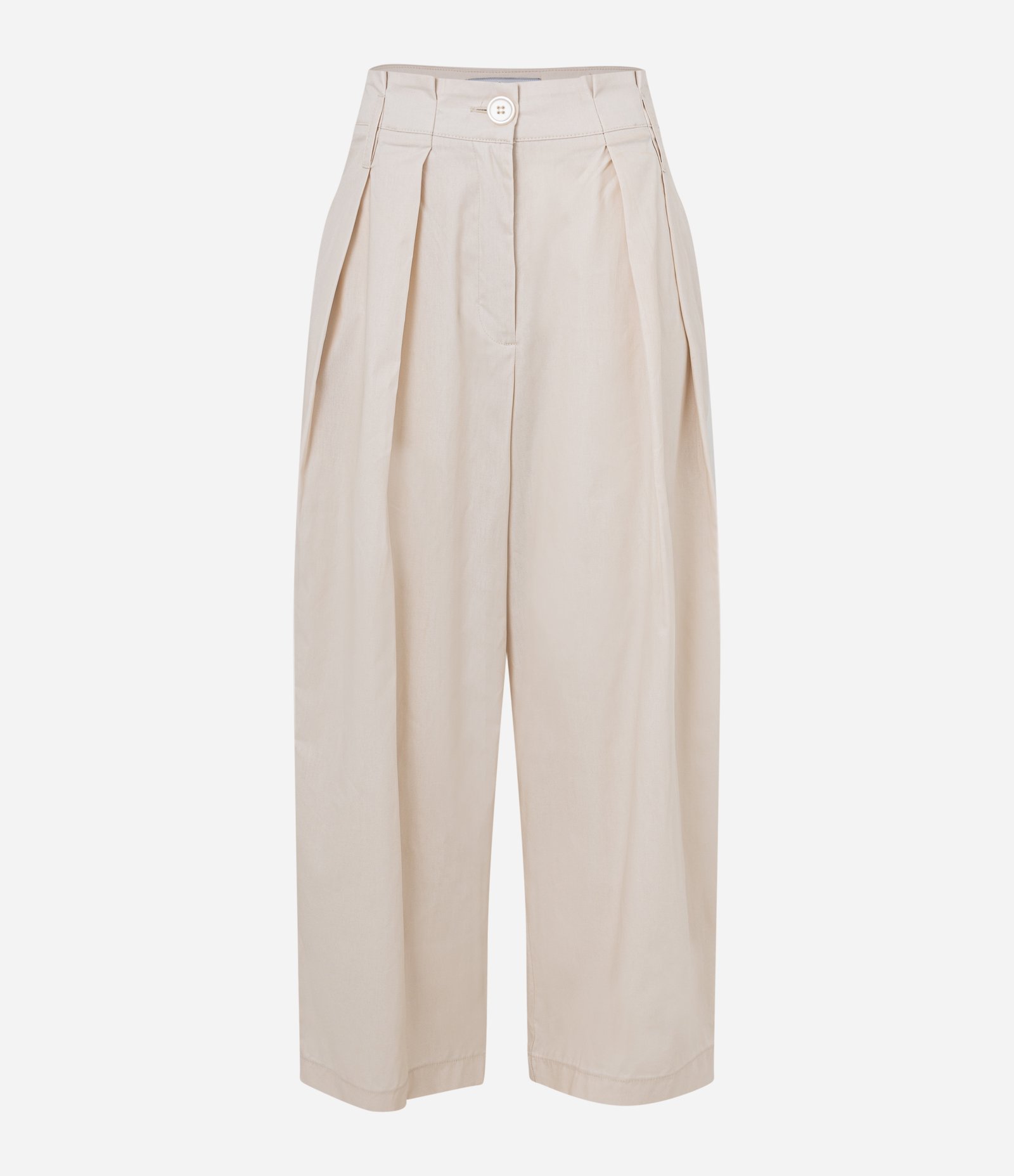 Calça Balloon em Tricoline com Efeito Empapelado e Pregas Bege 5