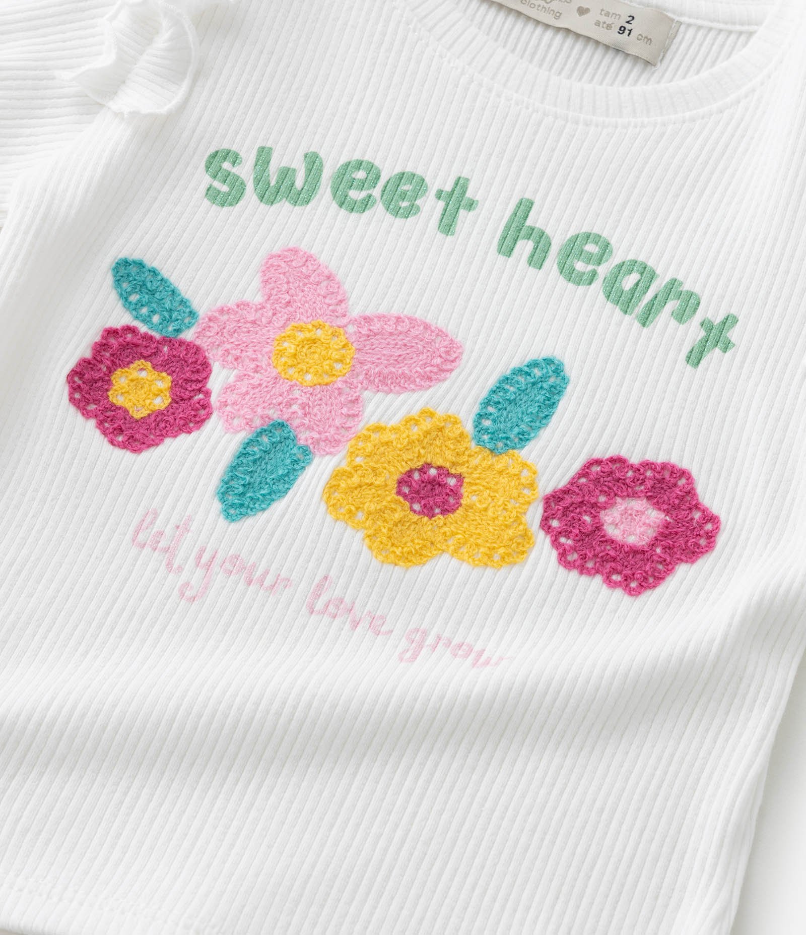 Conjunto Infantil em Ribana com Frufru e Textura - Tam 1 a 5 Anos Rosa/Branco 8