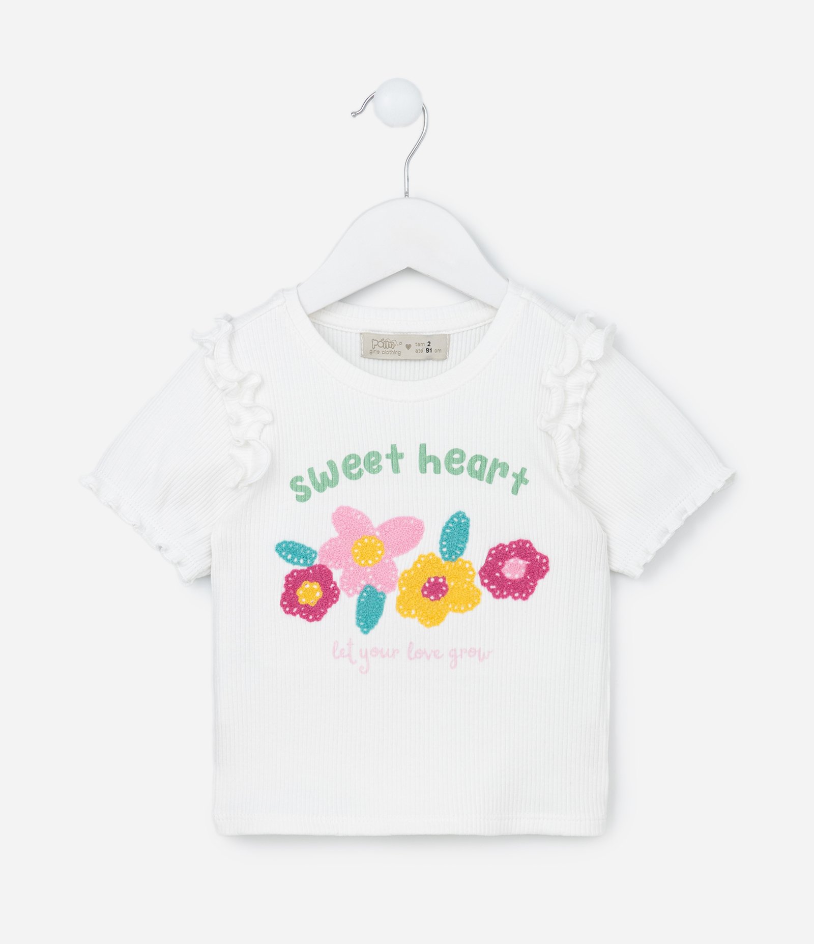 Conjunto Infantil em Ribana com Frufru e Textura - Tam 1 a 5 Anos Rosa/Branco 2