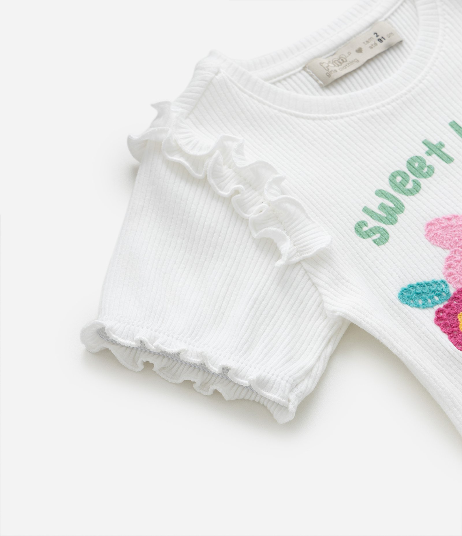 Conjunto Infantil em Ribana com Frufru e Textura - Tam 1 a 5 Anos Rosa/Branco 5