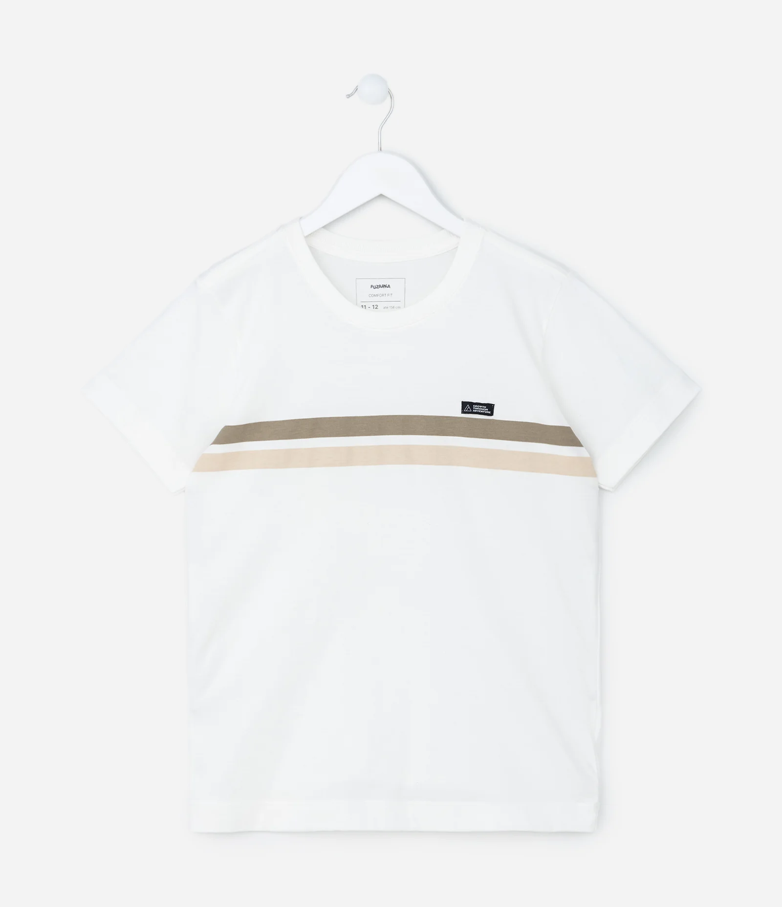 Camiseta Infantil com Listras e Etiqueta - Tam 05 a 14 Anos Branco 1