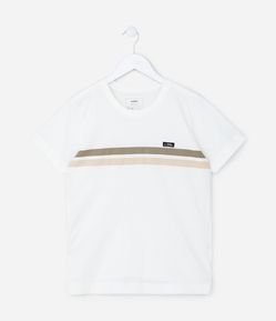 Camiseta Infantil com Listras e Etiqueta - Tam 05 a 14 Anos