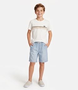 Camiseta Infantil com Listras e Etiqueta - Tam 05 a 14 Anos