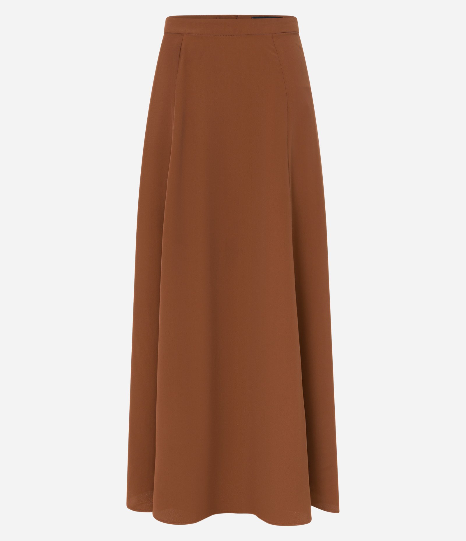 Saia Midi Evasê em Crepe com Zíper nas Costas Marrom 5