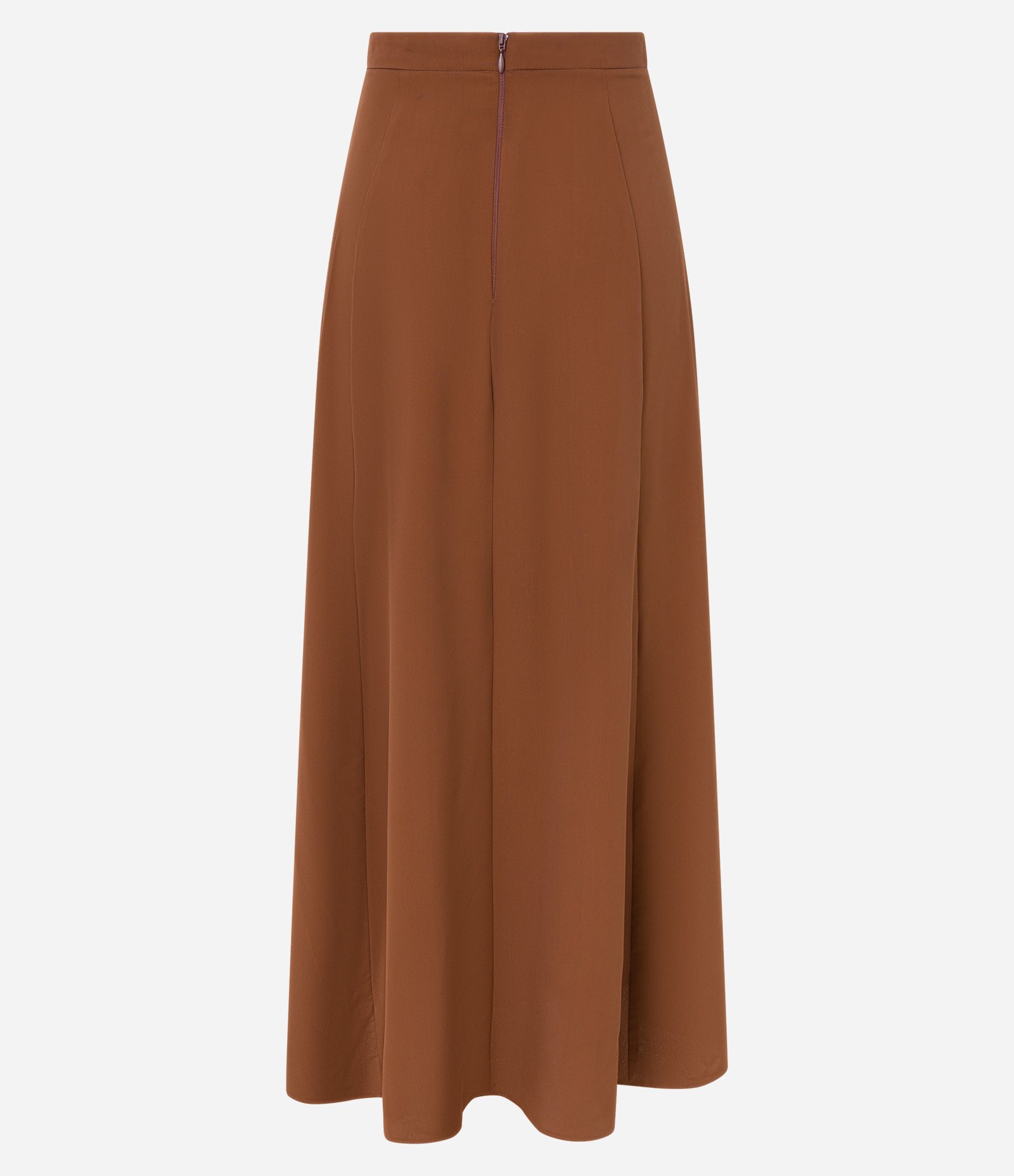 Saia Midi Evasê em Crepe com Zíper nas Costas Marrom 6