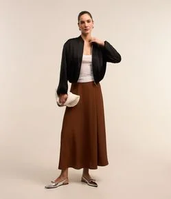 Saia Midi Evasê em Crepe com Zíper nas Costas