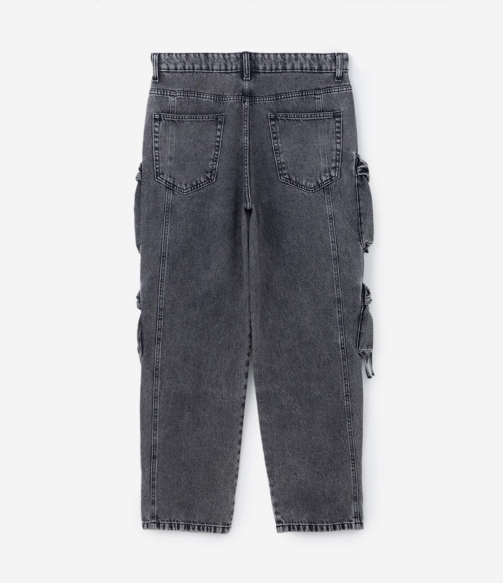 Calça Baggy em Jeans com Bolsos e Puxadores Cinza Escuro 6