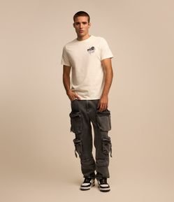 Calça Baggy em Jeans com Bolsos e Puxadores
