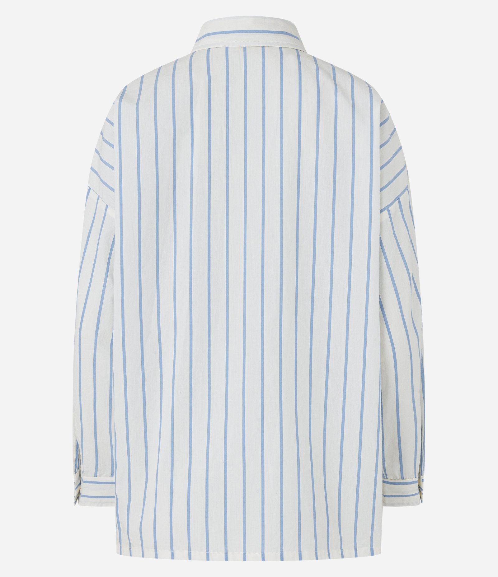 Camisa Manga Longa Listrada em Tricoline Branco/ Azul 6