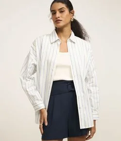 Camisa Manga Longa Listrada em Tricoline