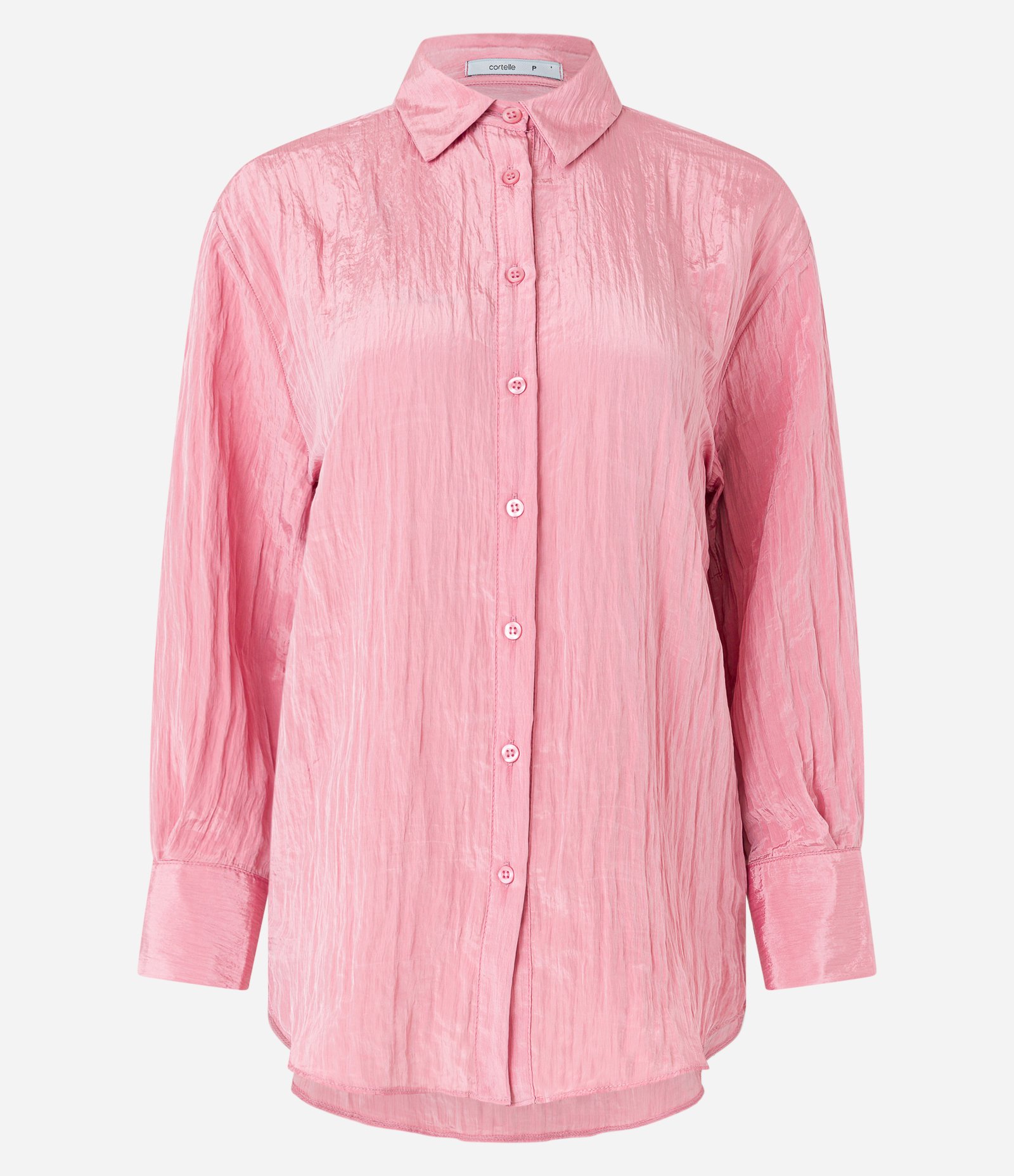 Camisa Acetinada com Tecido Texturizado e Abotoamento Rosa 5