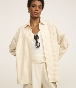 Camisa Manga Longa Listrada em Tricoline