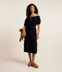 Vestido Midi Ombro a Ombro com Abertura Vazada na Lateral