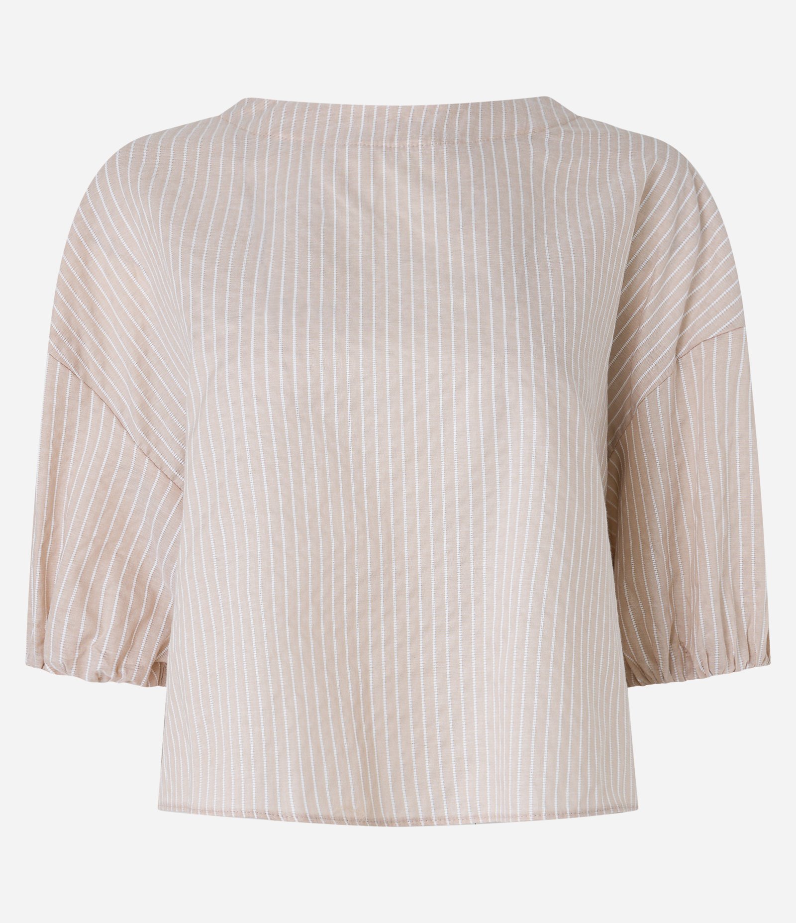 Blusa em Tricoline Listrado com Fio Tinto e Amarração nas Costas Bege 6