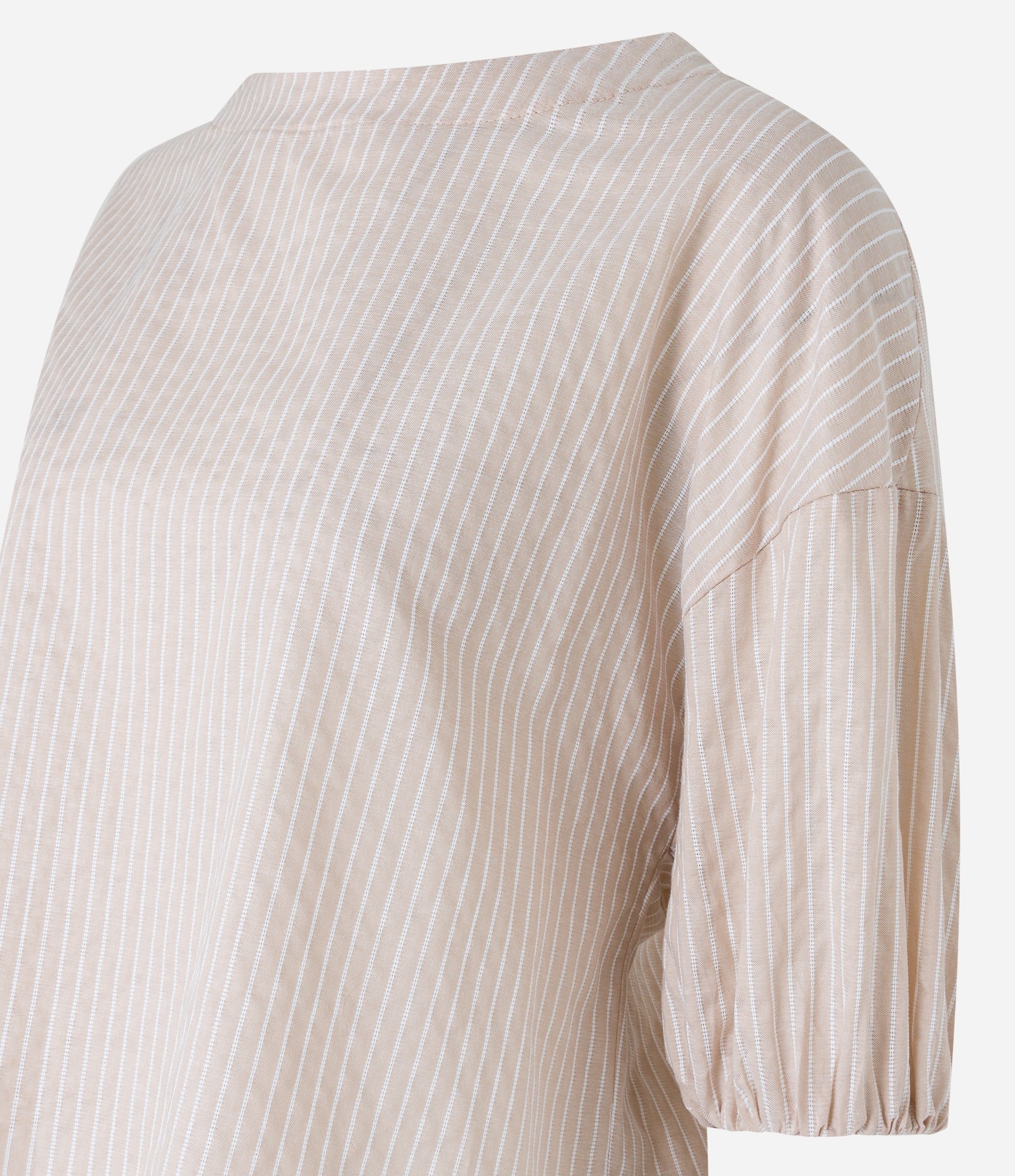 Blusa em Tricoline Listrado com Fio Tinto e Amarração nas Costas Bege 7