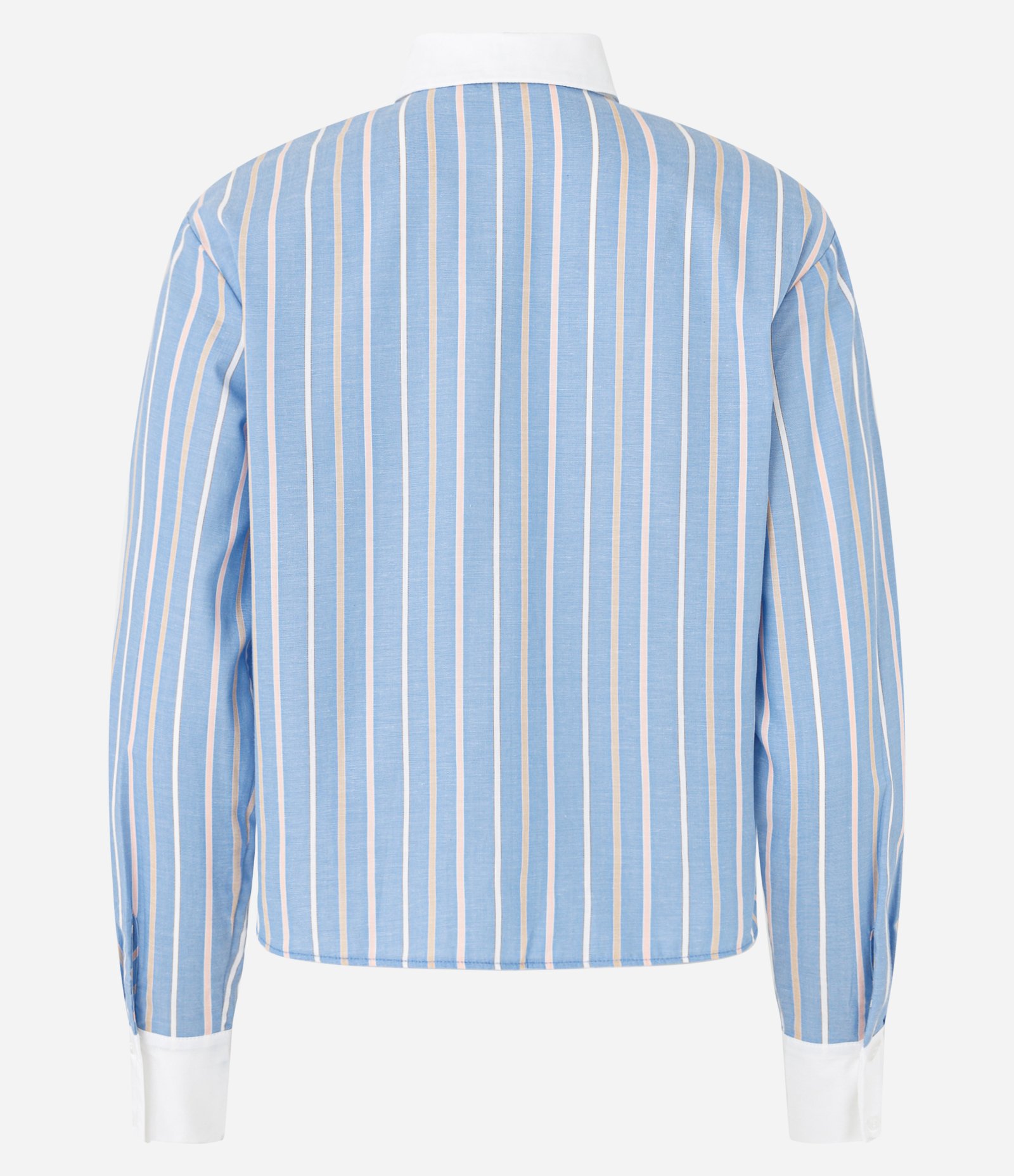 Camisa em Tricoline Listrado com Fio Tinto Azul 5