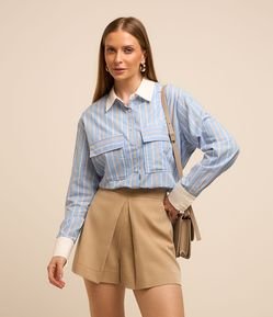 Camisa em Tricoline Listrado com Fio Tinto