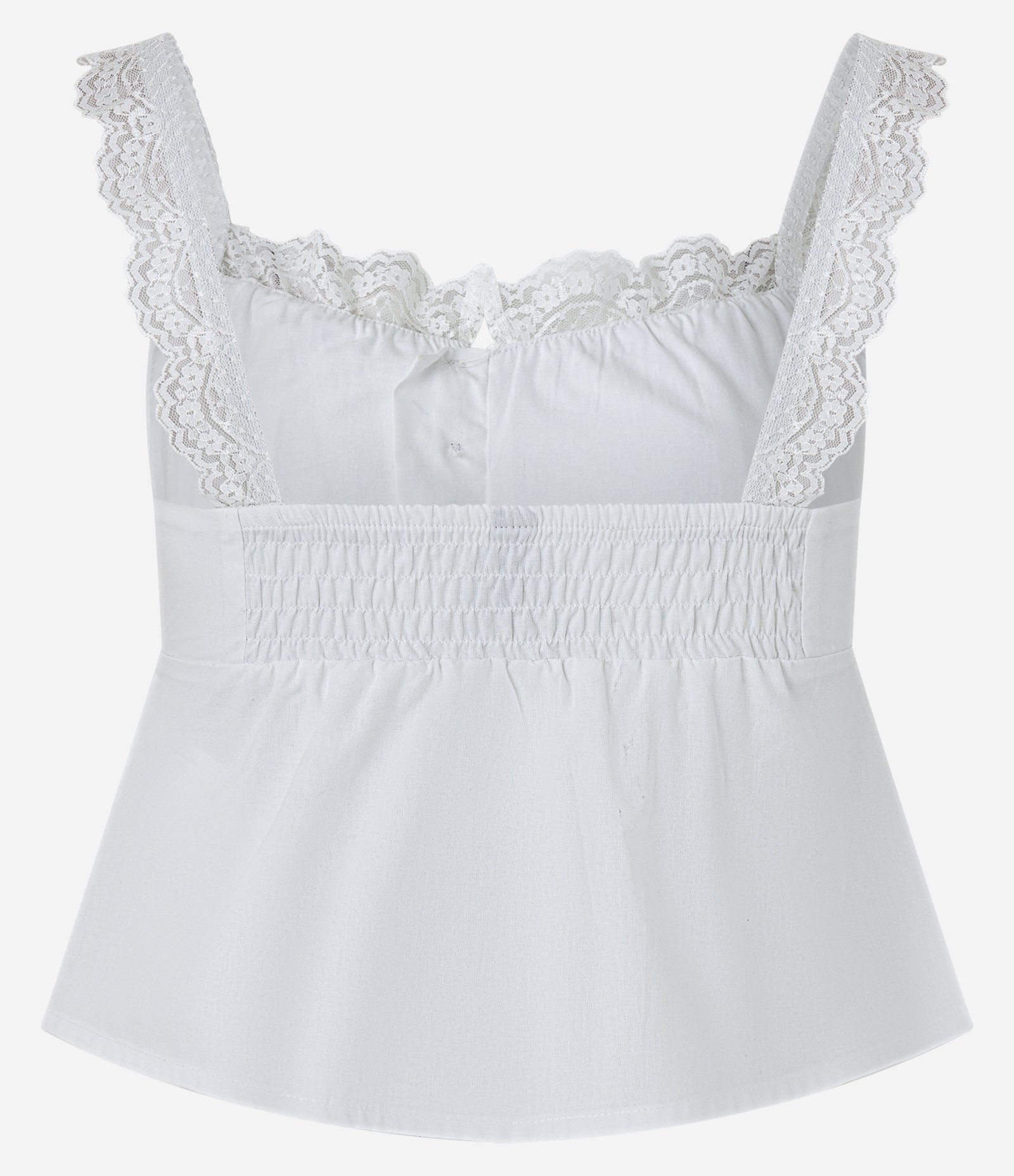 Blusa em Tricoline com Renda no Busto e Alças Branco Neve 7