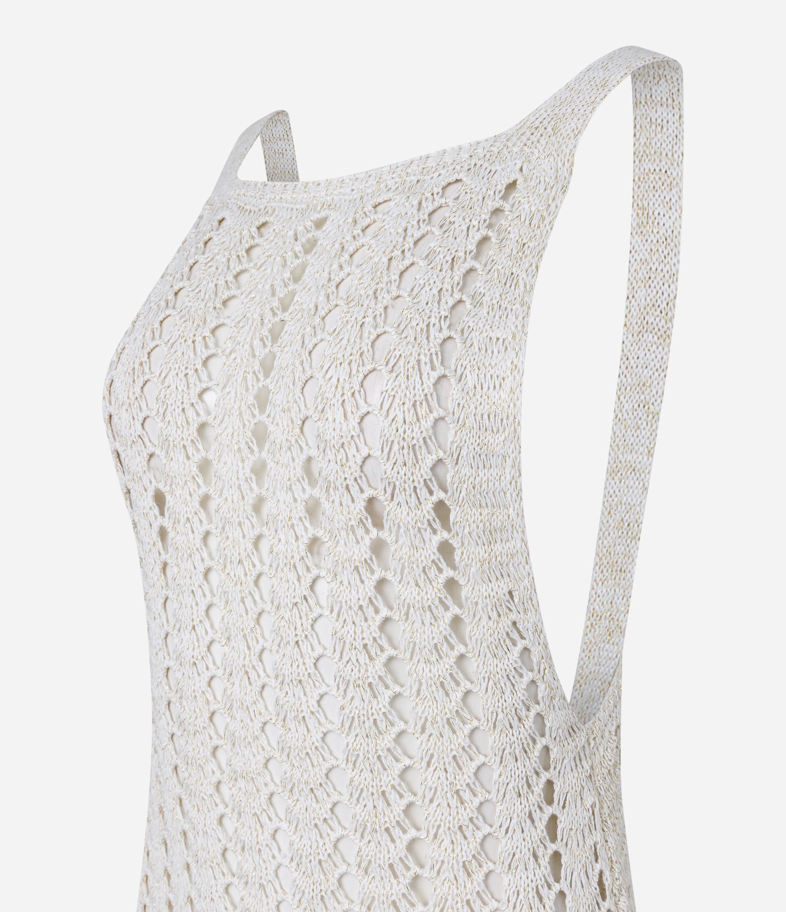 Saida de Praia Vestido Longo com Efeito Crochê Branco Neve 6