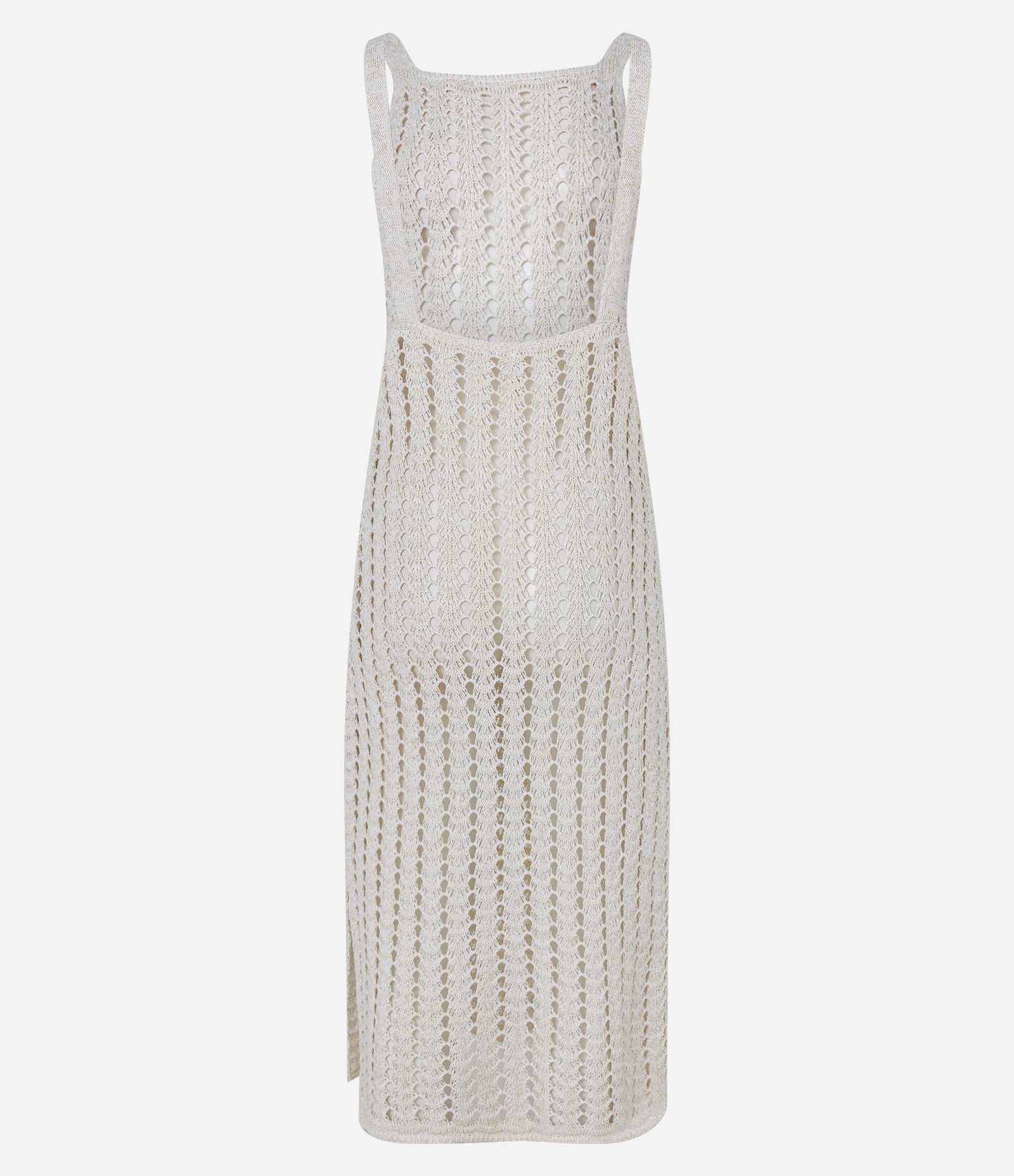 Saida de Praia Vestido Longo com Efeito Crochê Branco Neve 7