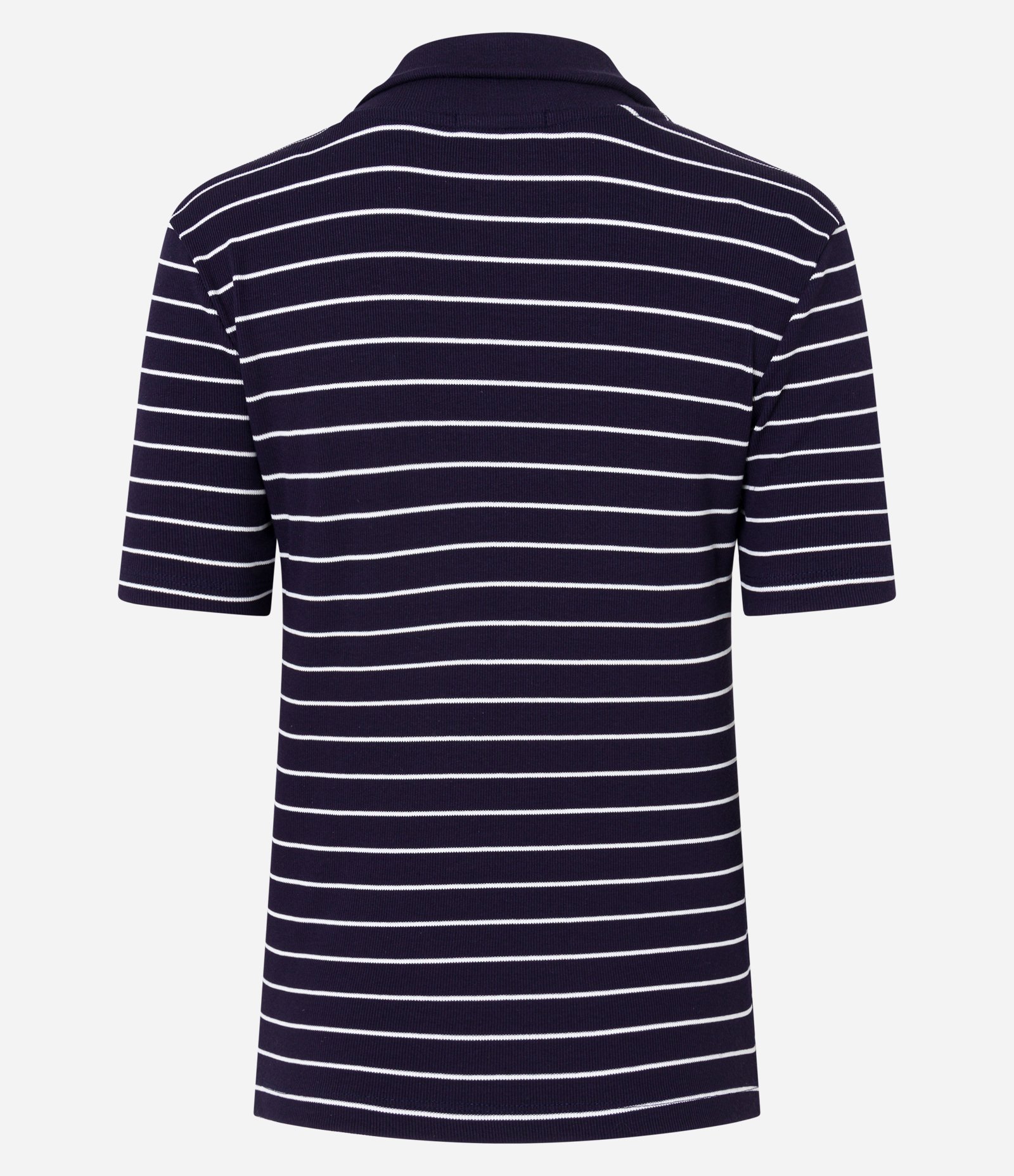 Blusa em Ribana com Gola Polo e Listras em Fio Tinto Azul Marinho e Branco 7