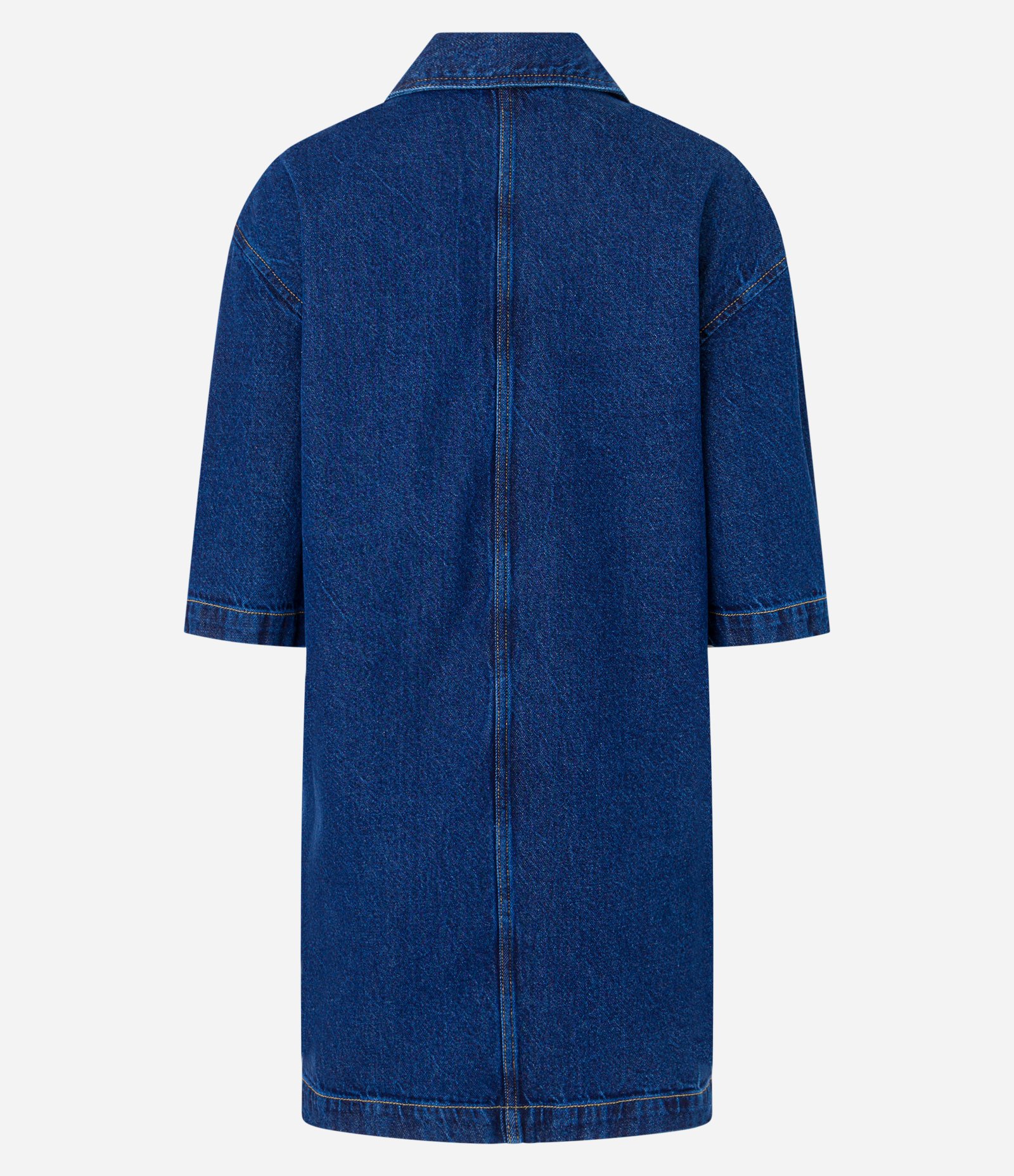 Vestido Reto em Jeans com Decote V e Bolsos Frontais Azul Escuro 7