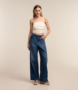 Blusa Tomara que Caia em Algodão com Drapeados e Lastex nas Costas