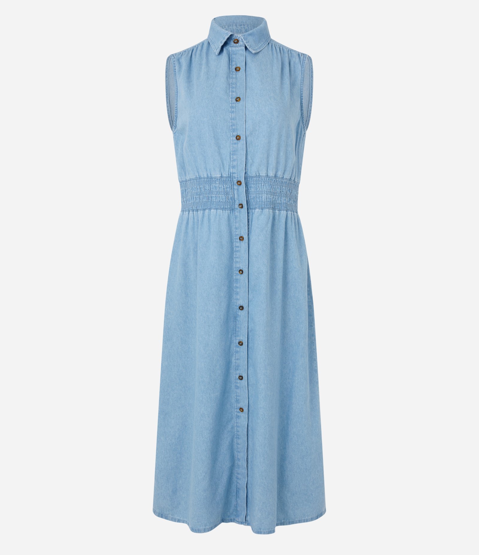 Vestido Midi em Jeans com Lastex na Cintura Azul 5