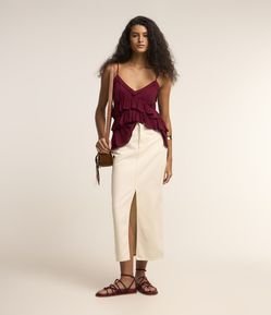 Saia New Midi em Sarja com Fenda