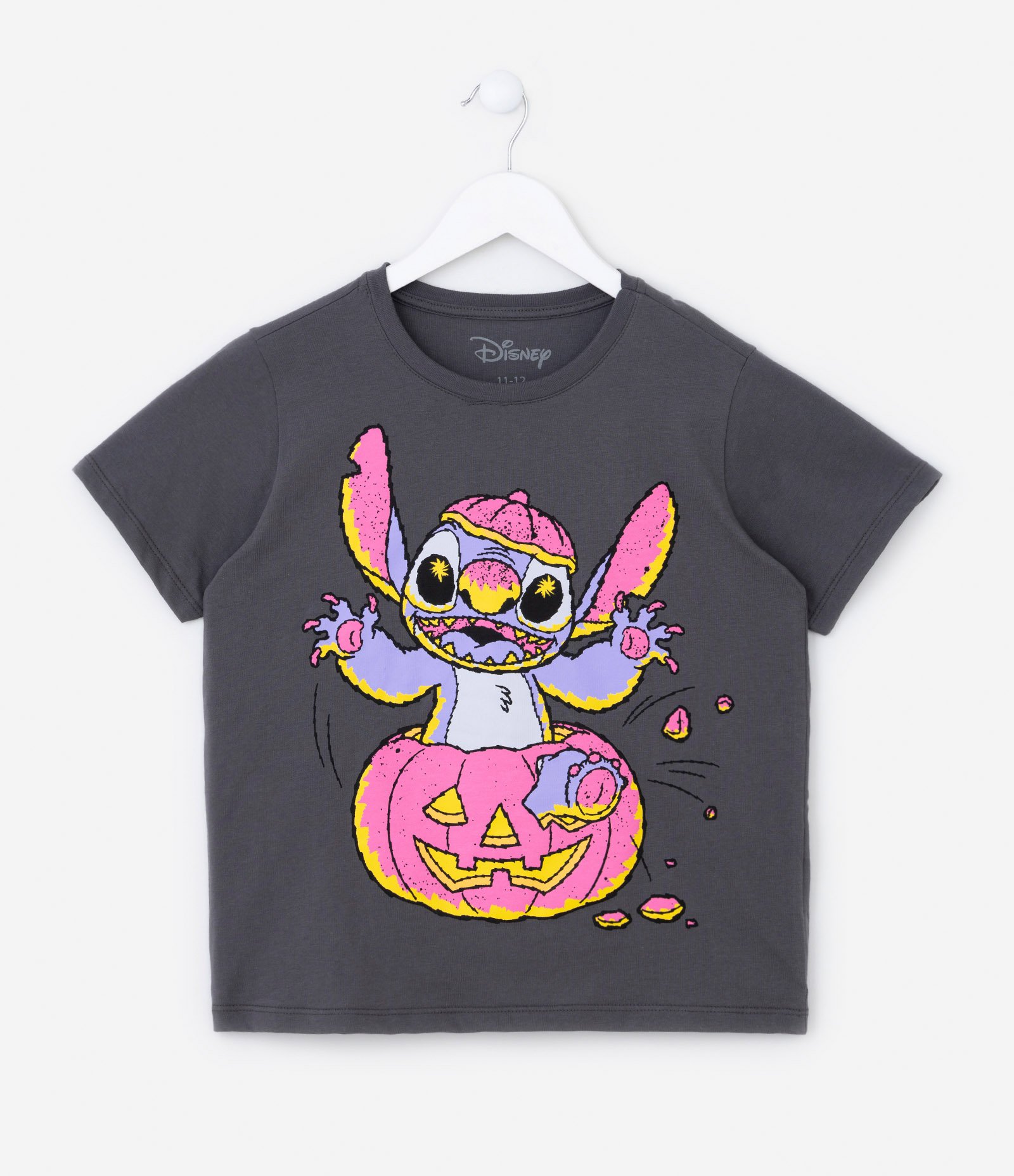 Blusa T-shirt Infantil com Estampa Stitch Frente e Costas - Tam 5 a 14 Anos Cinza 1