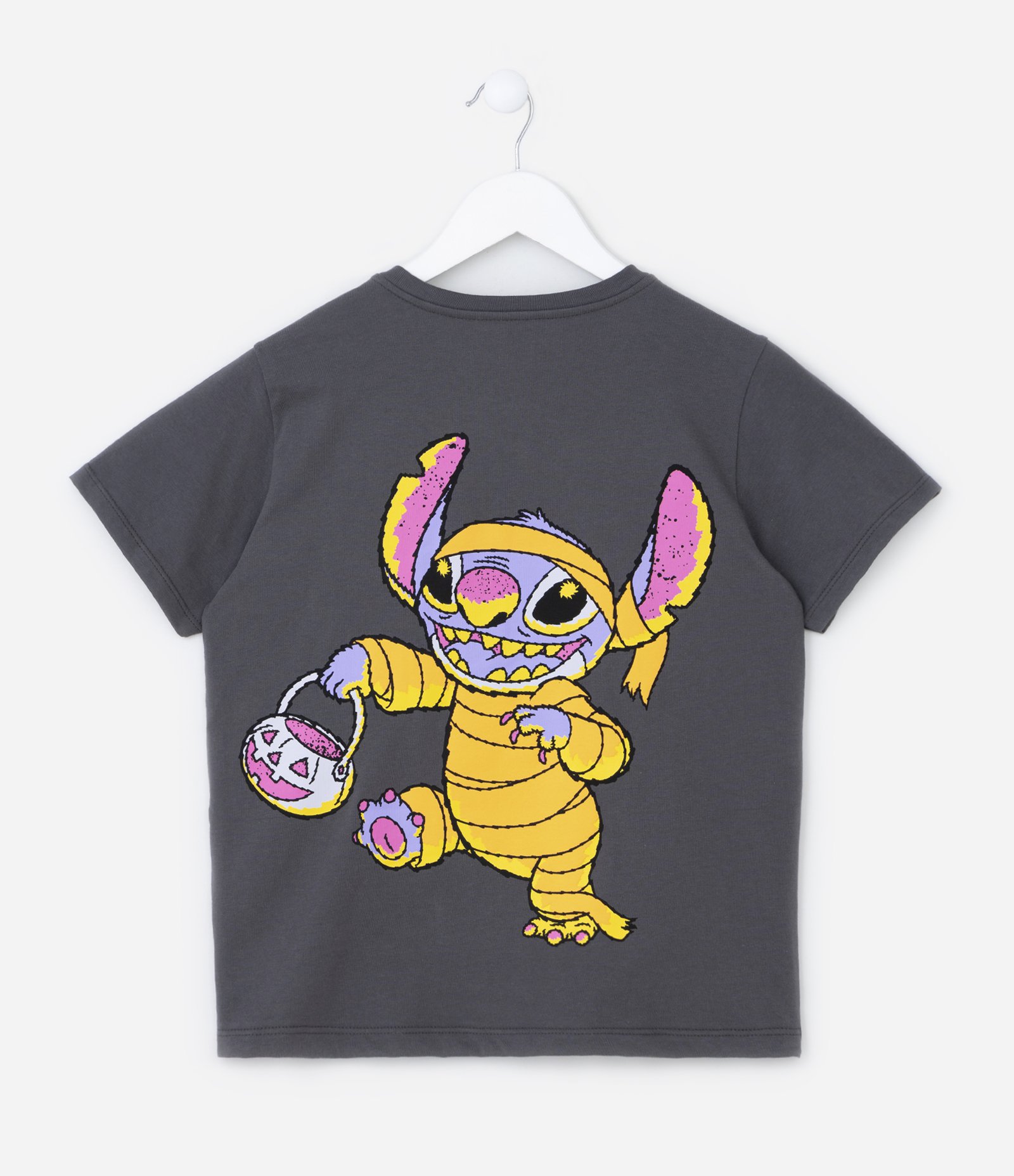 Blusa T-shirt Infantil com Estampa Stitch Frente e Costas - Tam 5 a 14 Anos Cinza 2