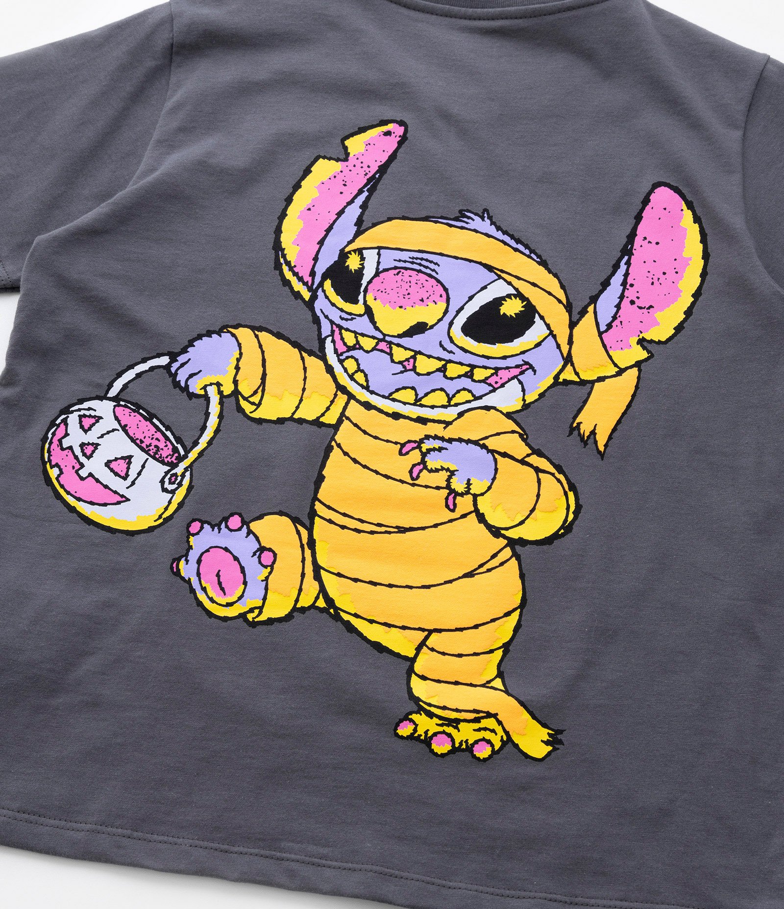 Blusa T-shirt Infantil com Estampa Stitch Frente e Costas - Tam 5 a 14 Anos Cinza 5