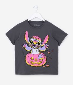 Blusa T-shirt Infantil com Estampa Stitch Frente e Costas - Tam 5 a 14 Anos