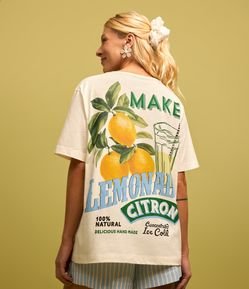 Camiseta Alongada em Algodão com Estampa Lemonade
