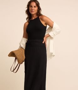 Saia Evasê Midi em Viscose com Corda para Amarração