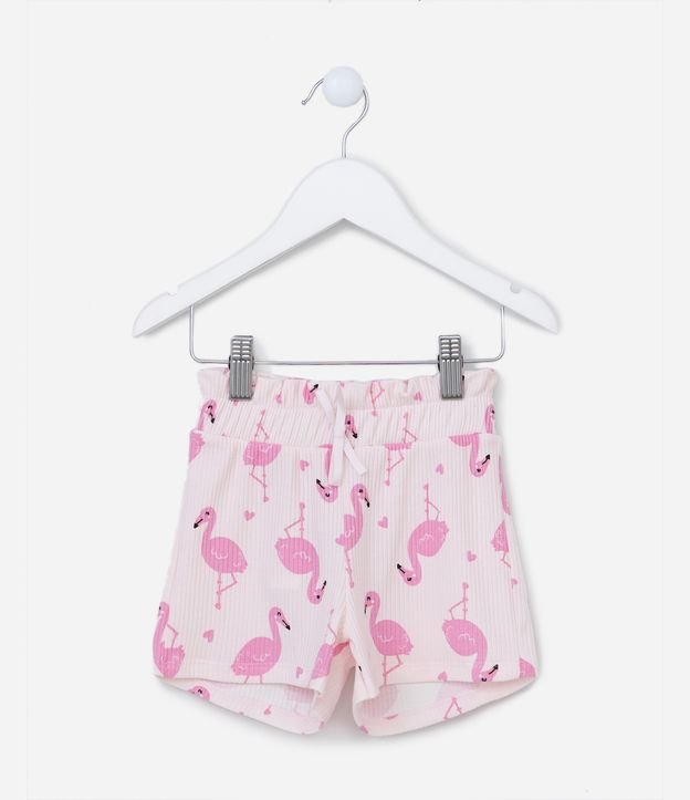 Short Infantil Canelado com Estampa Flamingos - Tam 1 a 5 Anos