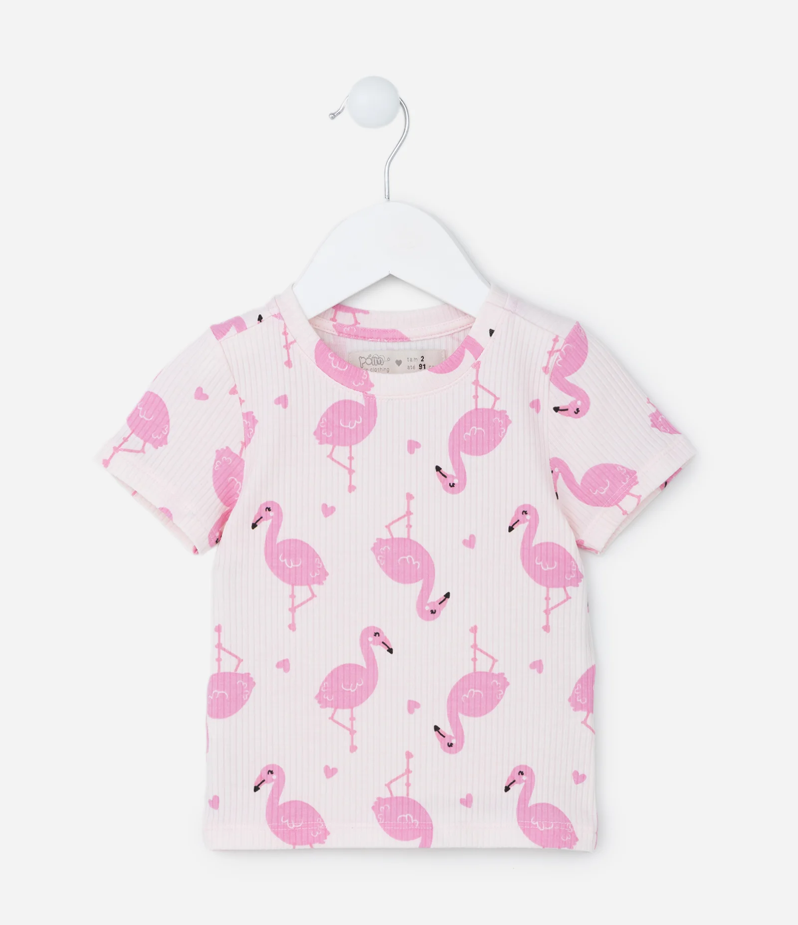 Blusa Infantil Canelada com Estampa Flamingos - Tam 1 a 5 Anos Rosa 1
