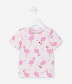 Blusa Infantil Canelada com Estampa Flamingos - Tam 1 a 5 Anos