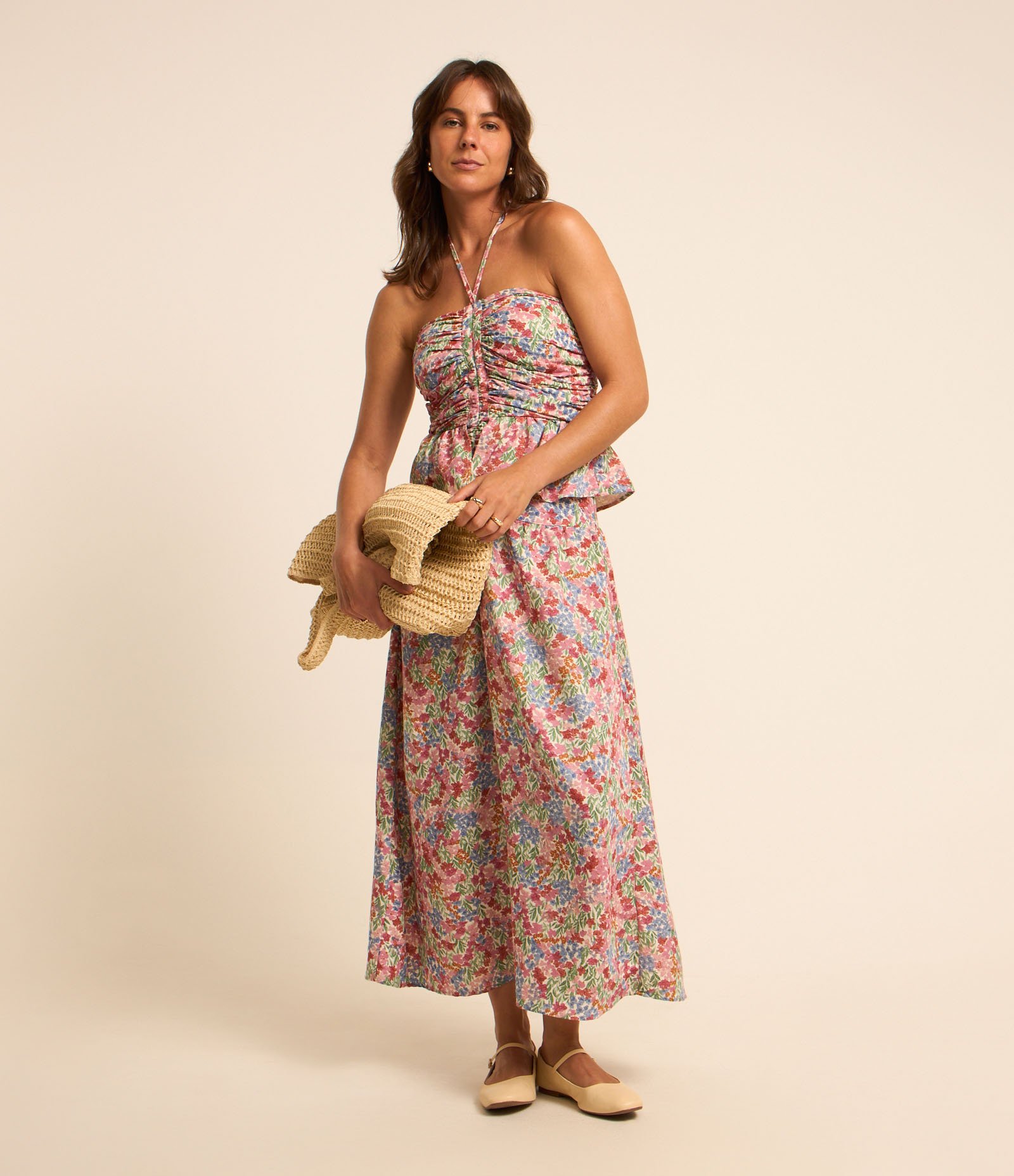 Vestido Reto Midi Frente Única em Viscolinho Floral Liberty Rosa 1