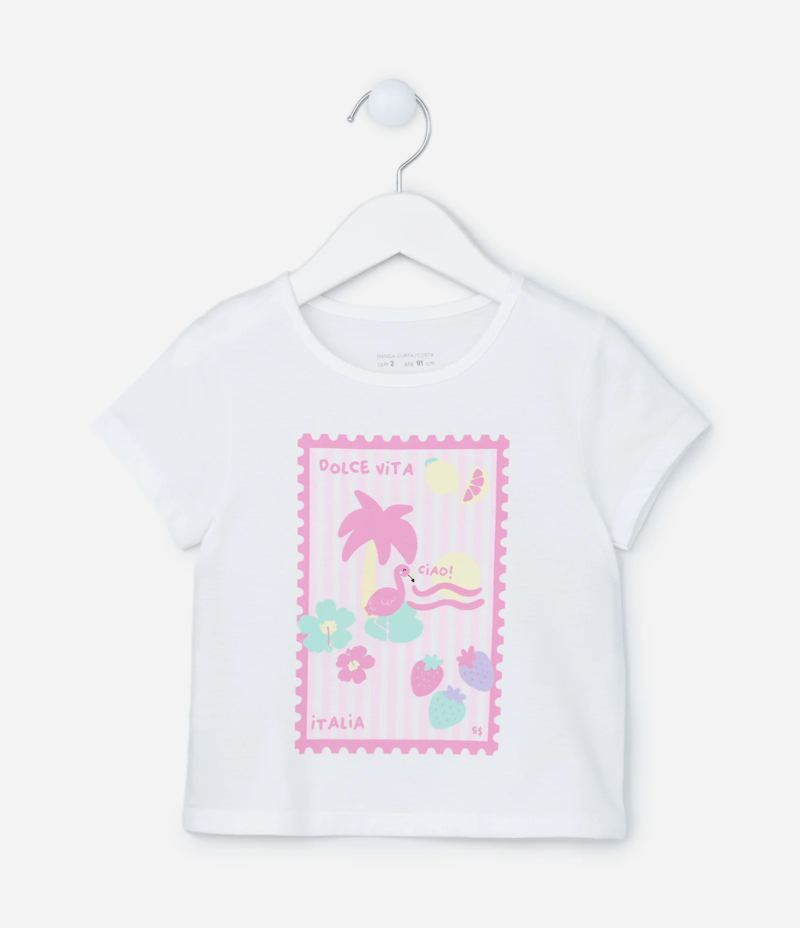 Blusa Infantil em Algodão com Estampa de Quadro Dolce Vita - Tam 1 a 5 Anos Branco 1