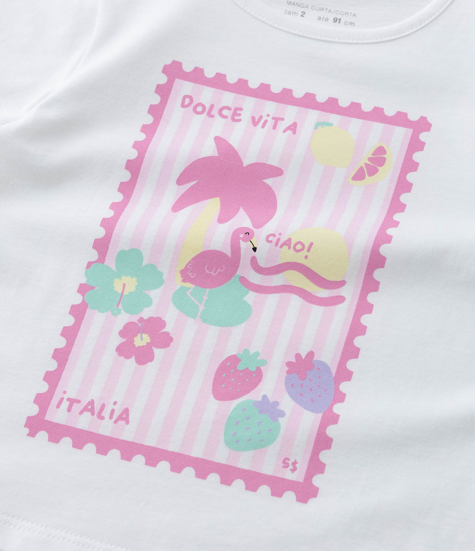 Blusa Infantil em Algodão com Estampa de Quadro Dolce Vita - Tam 1 a 5 Anos Branco 3