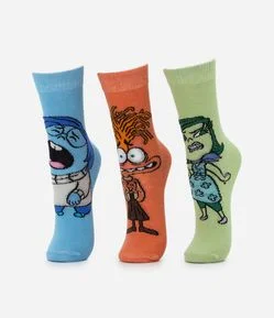 Kit 03 Meias Infantis Cano Médio com Estampa dos Divertidamente - Tam 19 ao 34