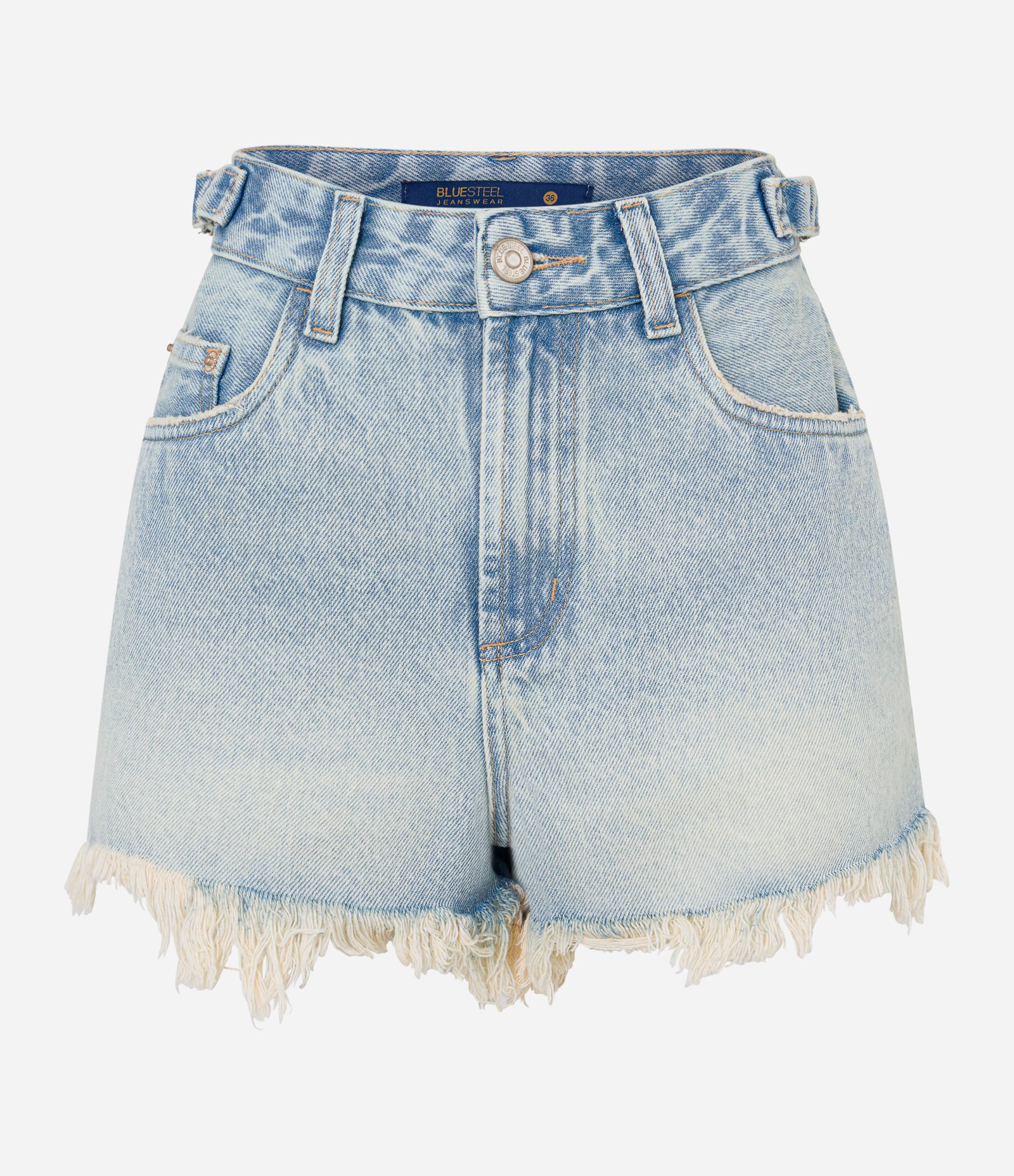 Short Cintura Alta em Jeans Dirty Washed com Barra Desfeita Azul 5