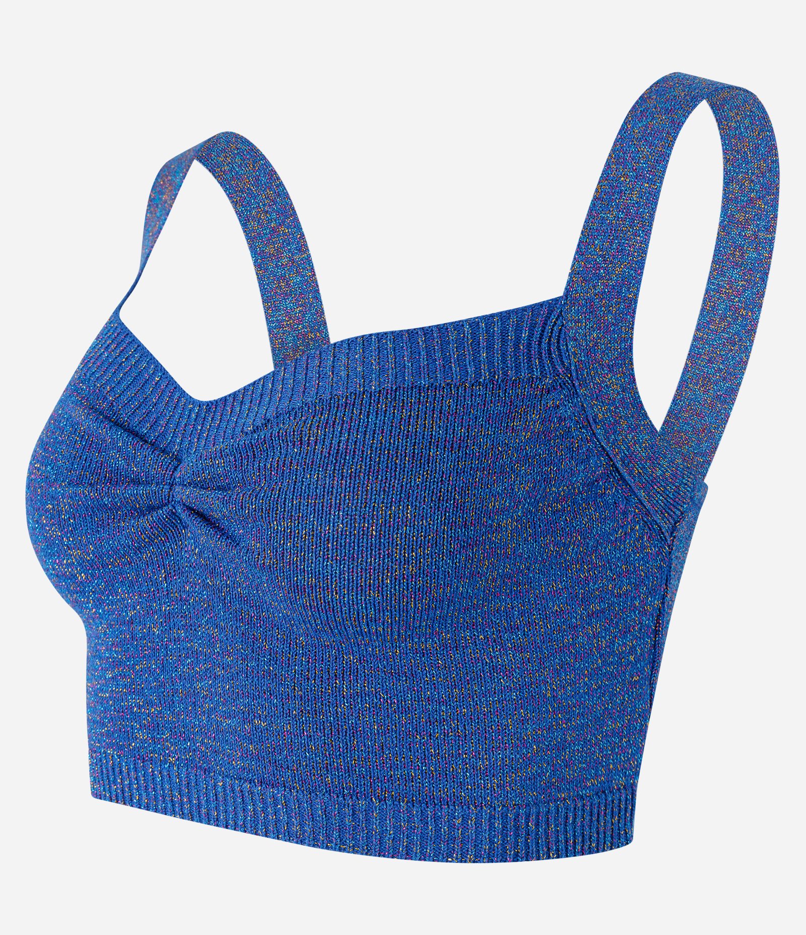 Blusa Cropped em Tricô com Fio Metalizado e Franzido no Busto Azul 5
