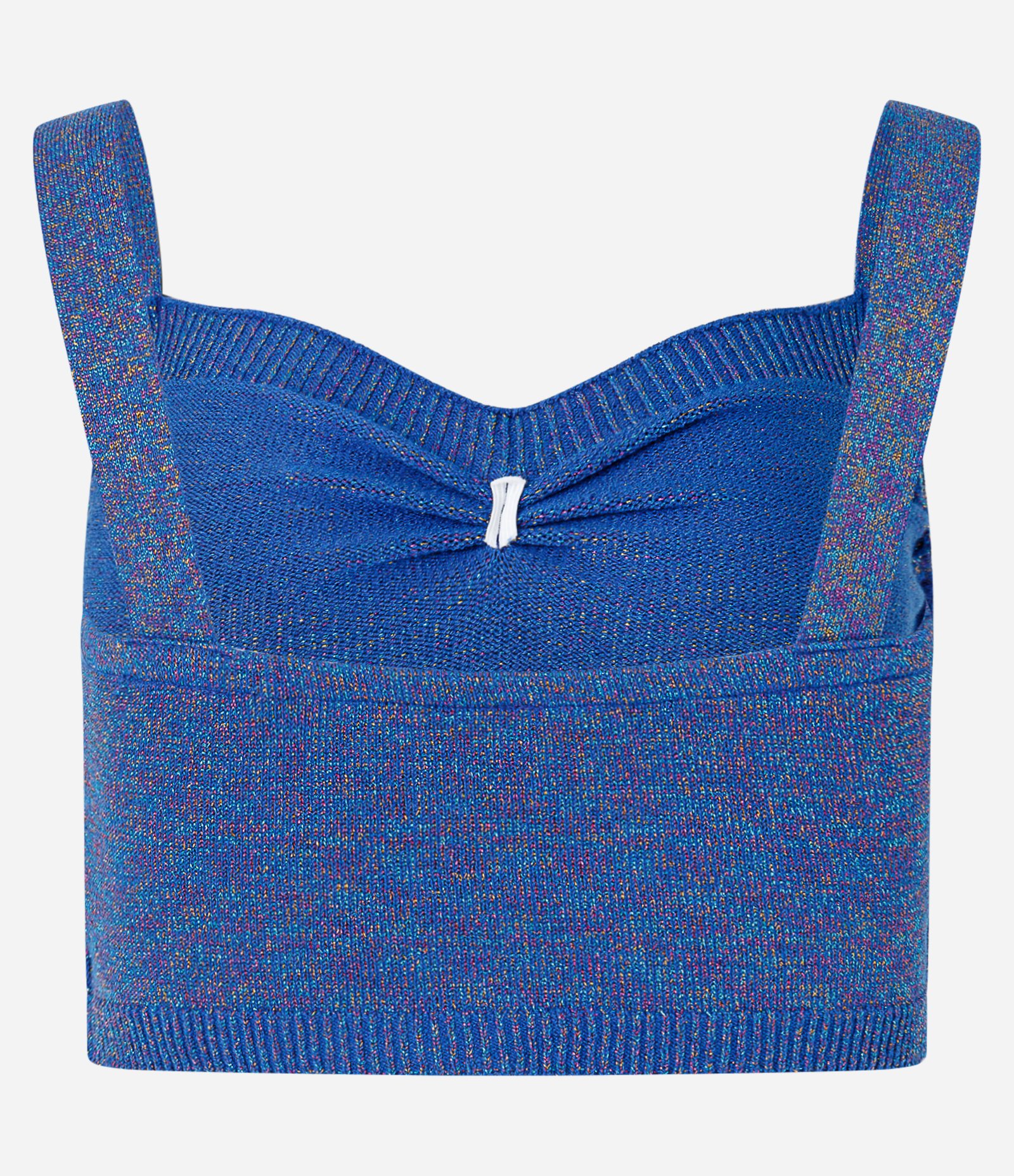 Blusa Cropped em Tricô com Fio Metalizado e Franzido no Busto Azul 6