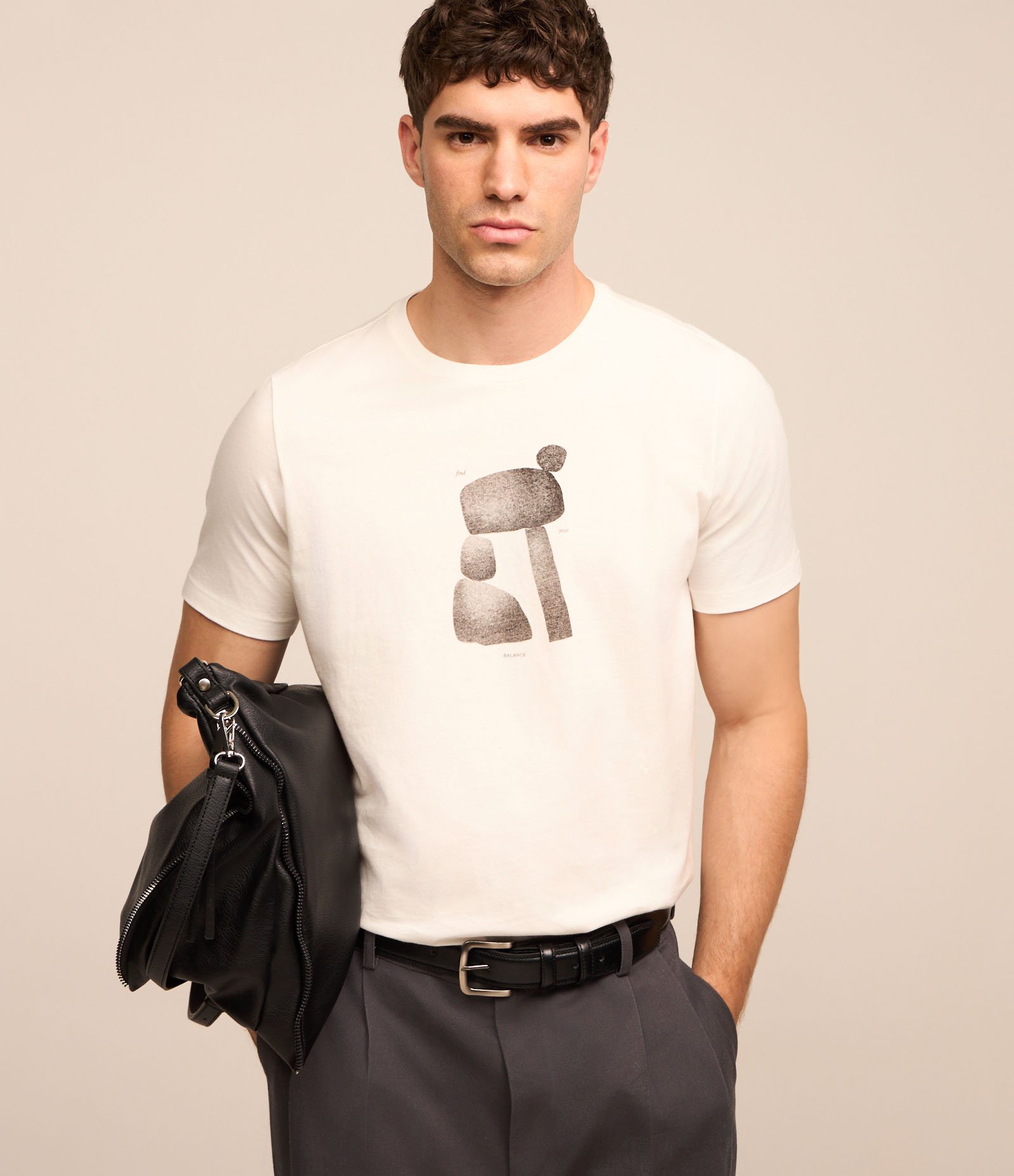 Camiseta em Algodão com Estampa de Pedras Branco 1