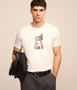 Camiseta em Algodão com Estampa de Pedras