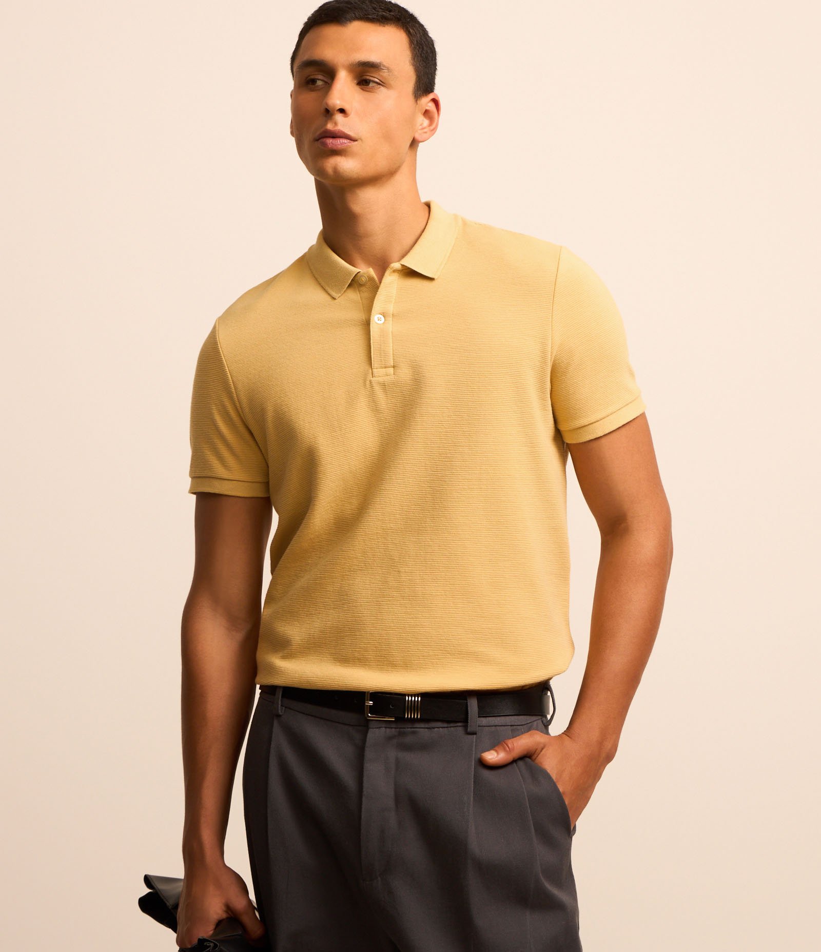 Camisa Polo em Algodão com Textura Canelada Amarelo 1