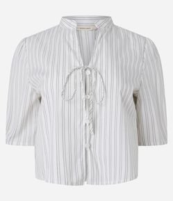 Blusa em Tricoline Listrado com Fio Tinto e Amarração