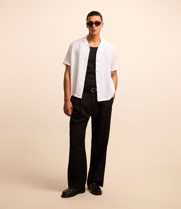 Camisa Boxy com Textura e Manga Curta